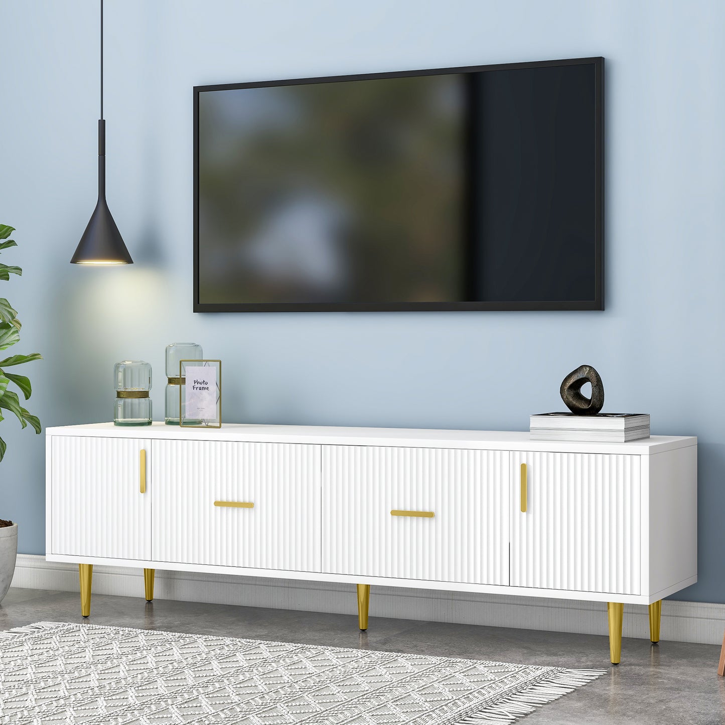 Eden Stylish TV Stand with 5 Champagne Legs - White