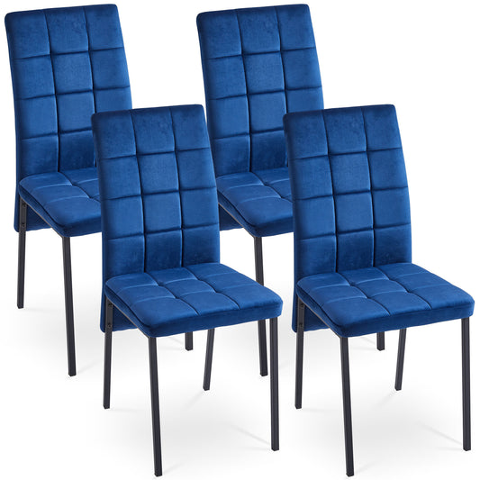 Borne Velvet Dining Chairs w Black Metal Leg (Set of 4) - Dark Blue