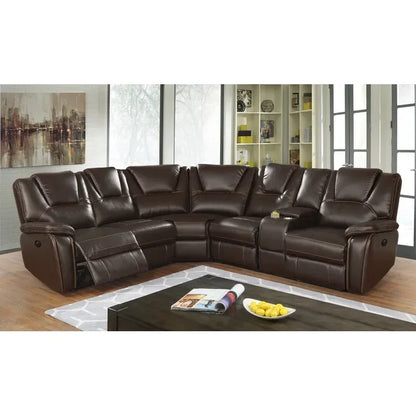 Hiroshi Power Reclining Sectional Faux Leather Sofa - Brown