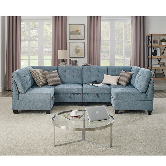 Molly Modular Sectional Sofa Four Single Chair and Two Corner - Navy Blue