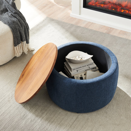 Versa Round Storage Ottoman Table - Navy Blue