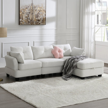 Fayen Velvet Sectional Sofa with Storage Ottoman - Beige