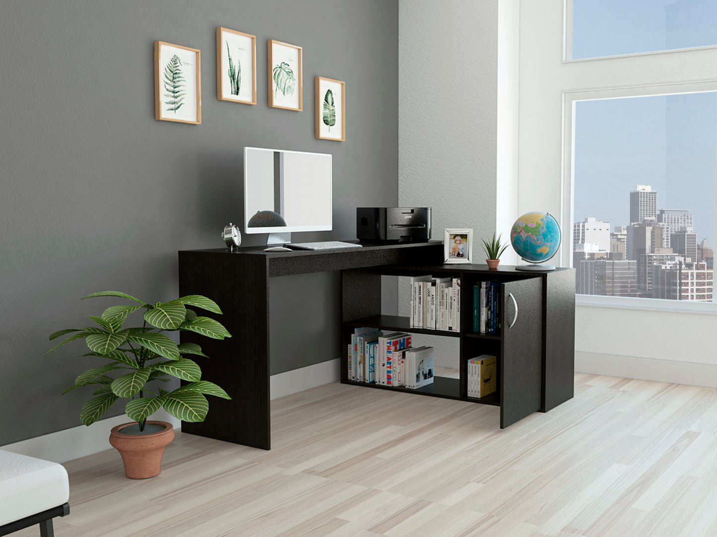 Eco Wood L-Shaped Office Desk - Black Wengue