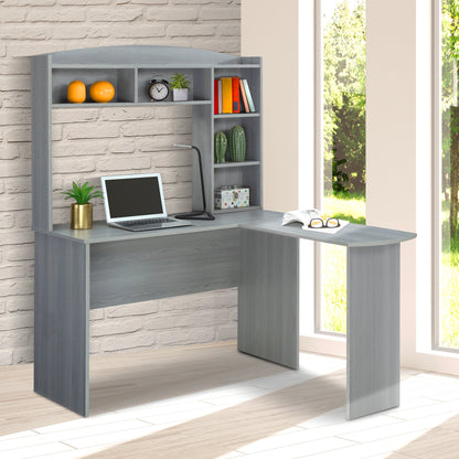 Tech Desk Pro L-Shaped Desk with Hutch - Grey