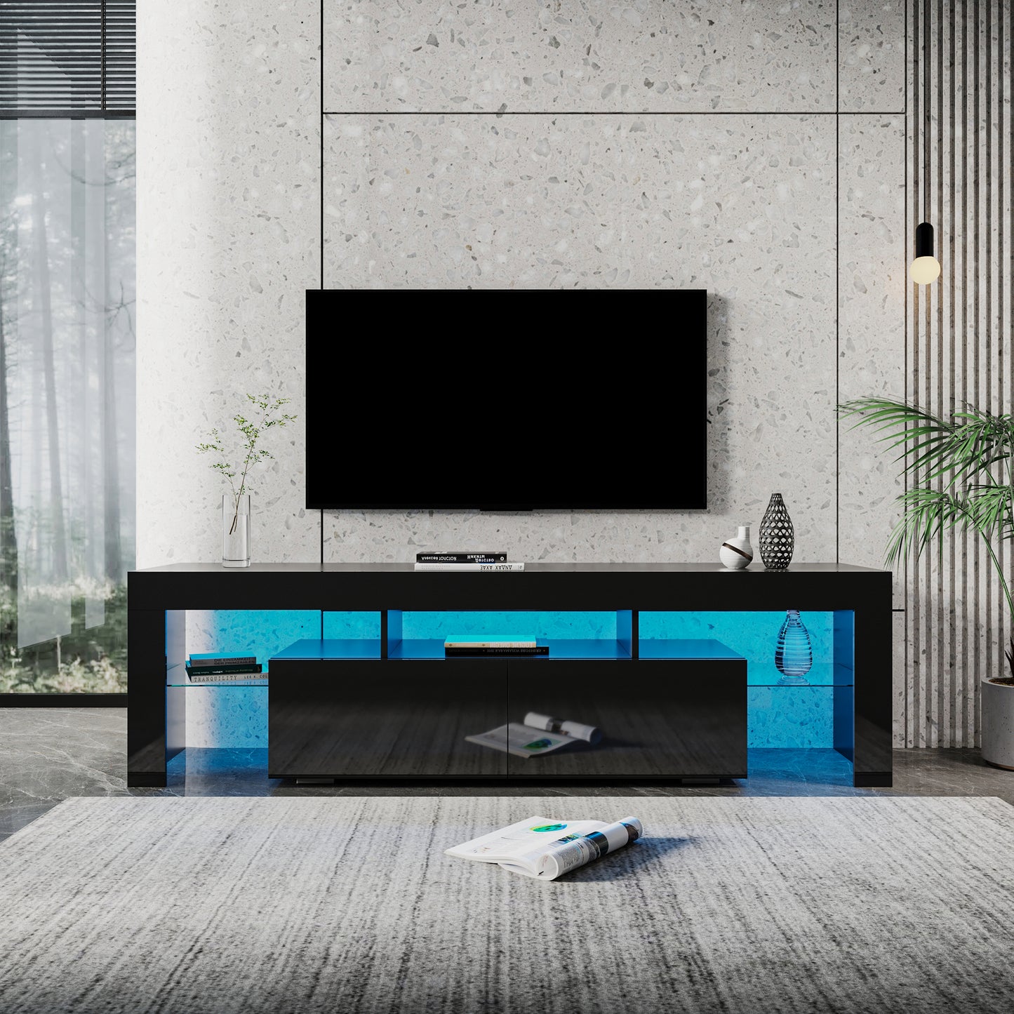 Nate Gloss TV Stand with LED Lights for 80 inch TV - Black