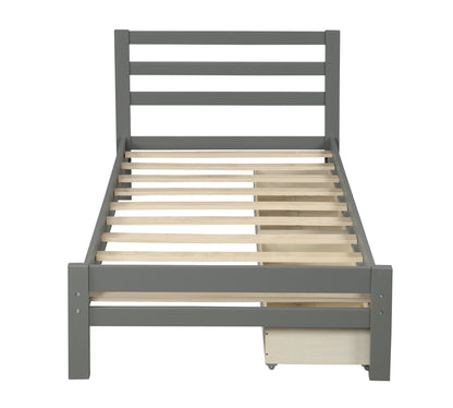 Cyril Twin Size Wood Platform Bed with Dual Drawers - Gray