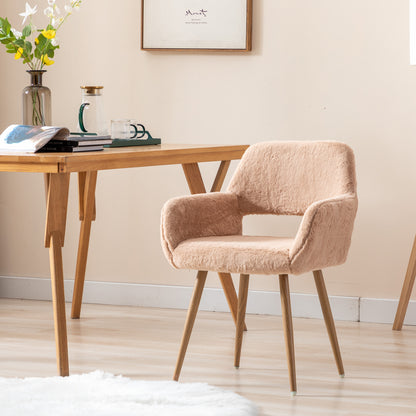 Moka Dining Faux Fur Chair with Solid  Steel Leg- Camel