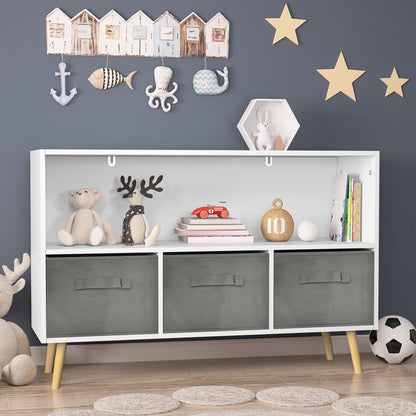 Kids bookcase with Collapsible Fabric Drawers - White+Gray