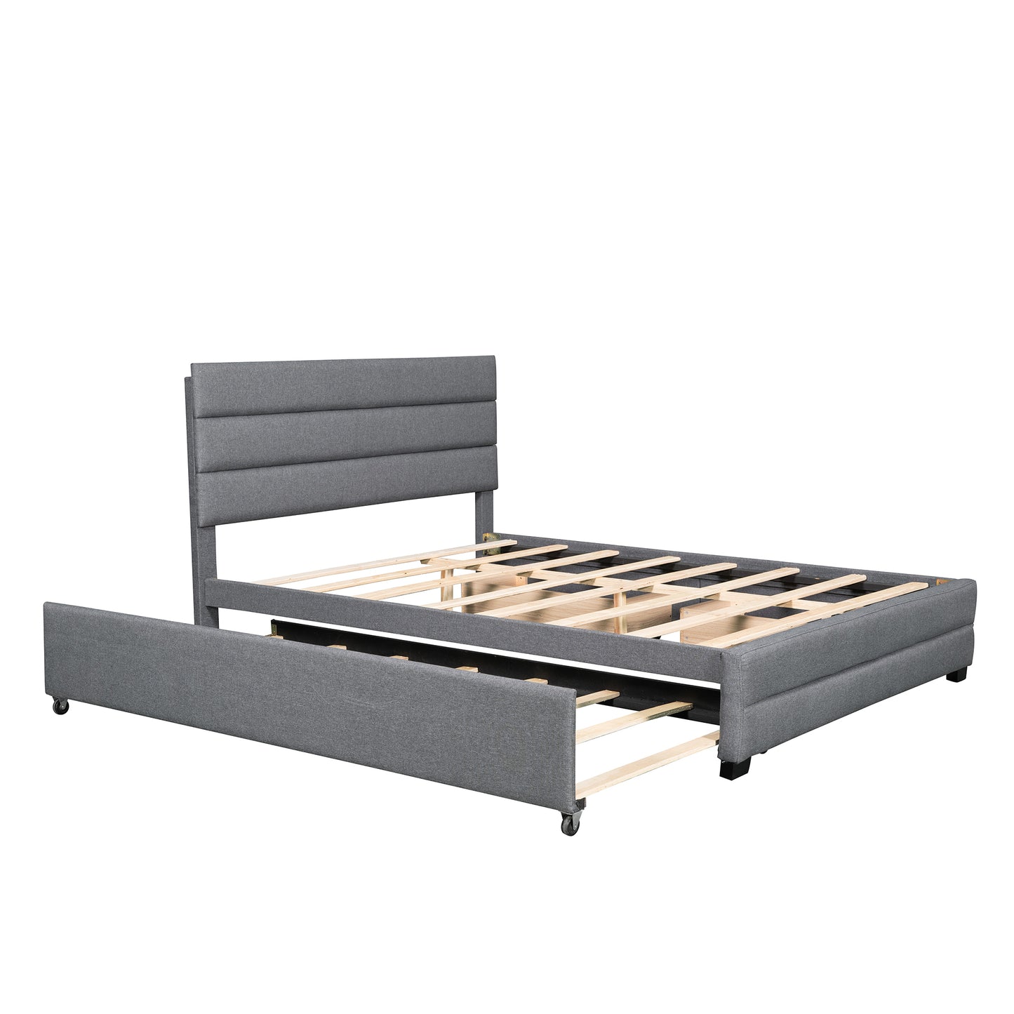 Eira Queen Size Upholstered Platform Bed with Trundle - Grey