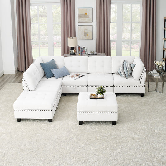 Molly Modular Sectional Sofa Three Single Chair ,Two Corner and Two Ottoman - Ivory