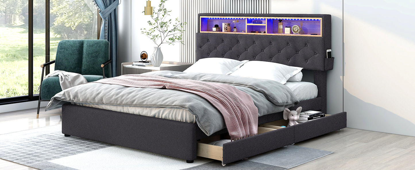 Nectar Queen Size Upholstered Platform Bed - Dark Gray