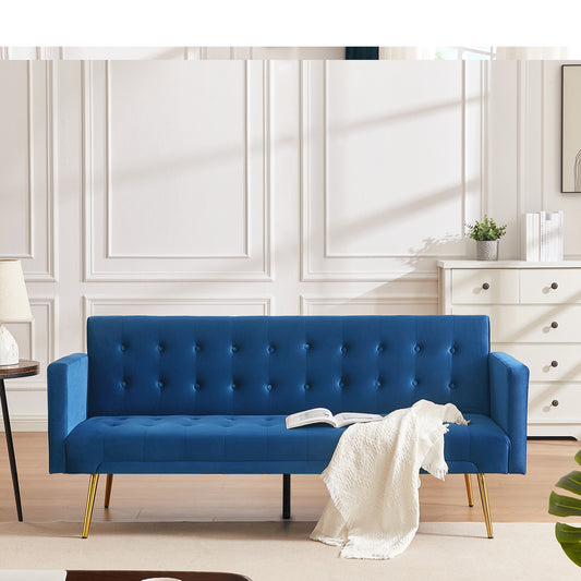 Pix Velvet Upholstered  Convertible Folding Futon Sofa Bed - Blue