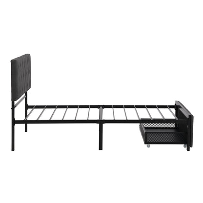 Apex Twin Size Storage Bed Metal Platform Bed with Drawer - Gray