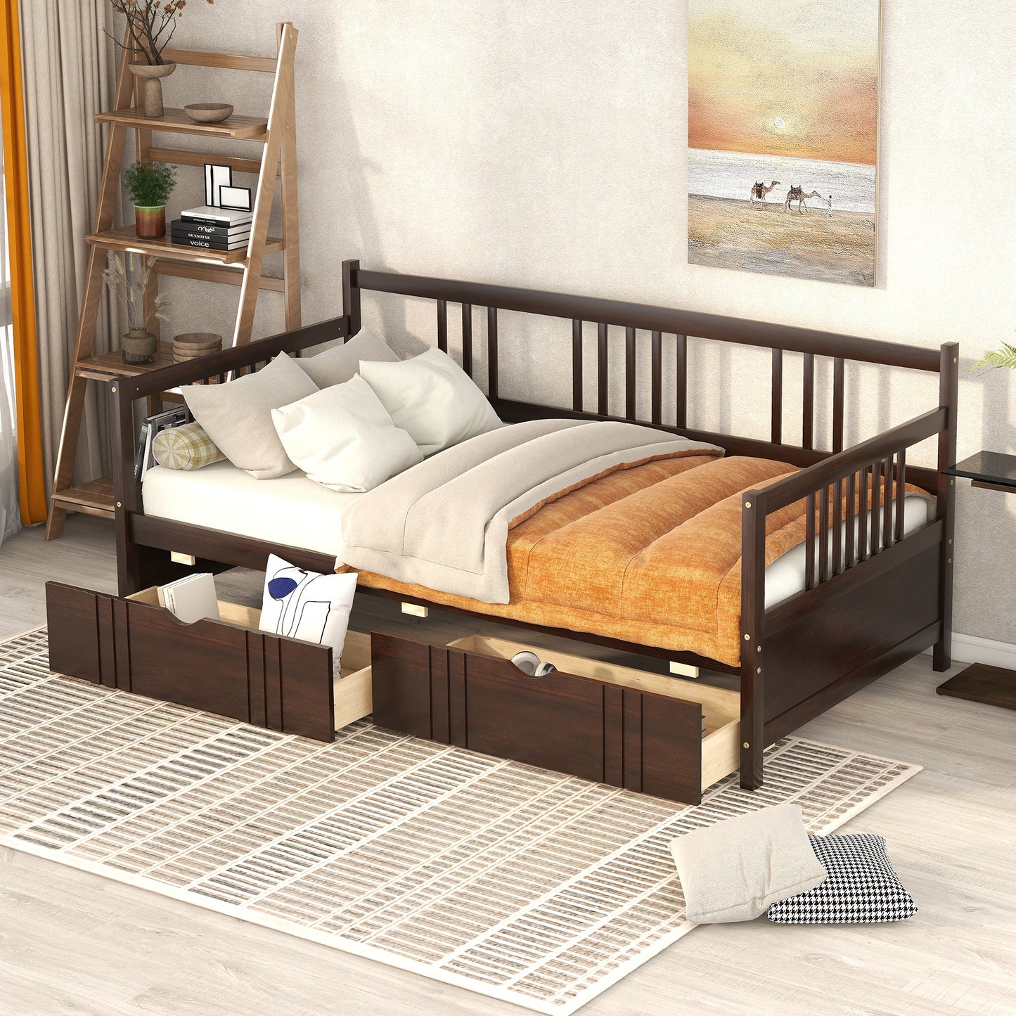 Lex Full Size Wooden Daybed with Twin Size Trundle - Espresso