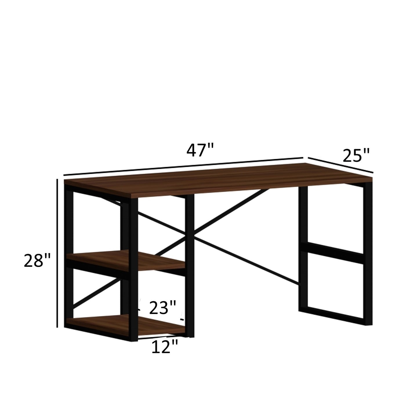 Sage Black Metal Frame 47" Wooden Top Computer Desk -  Black