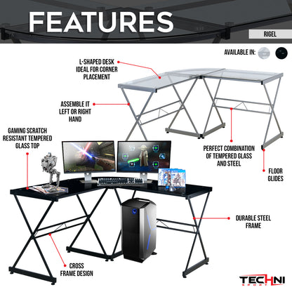 Go Green Woods L-Shaped Glass Computer Desk - Black