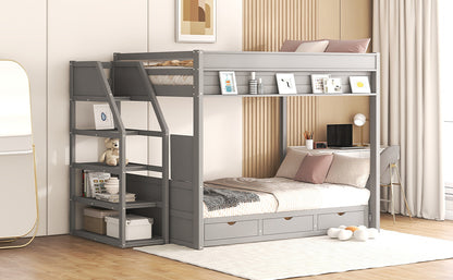 Graywood Convertible Bunk Bed with Storage Staircase and Bedside Table