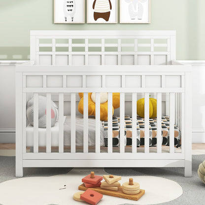 Baby Safe Crib Pine Solid Wood Non-Toxic  - White