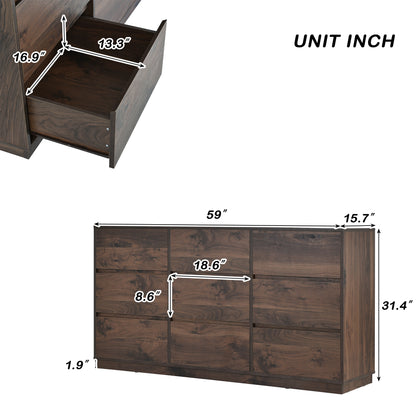 Elegant Retro 9-Drawer Dresser in Rich Dark Brown