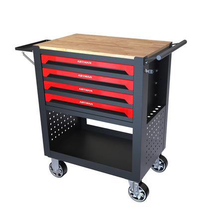 Master 4 Drawers Multifunctional Tool Cart With Wheels and Wooden Top