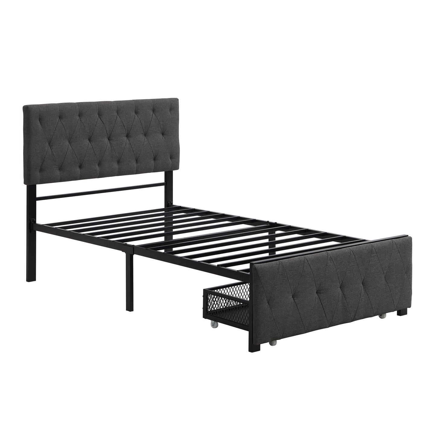 Apex Twin Size Storage Bed Metal Platform Bed with Drawer - Gray