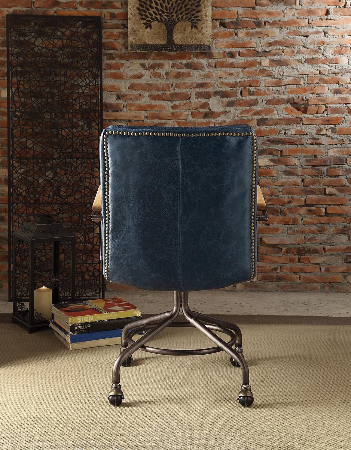 Vintage Blue Top Grain Leather Office Chair