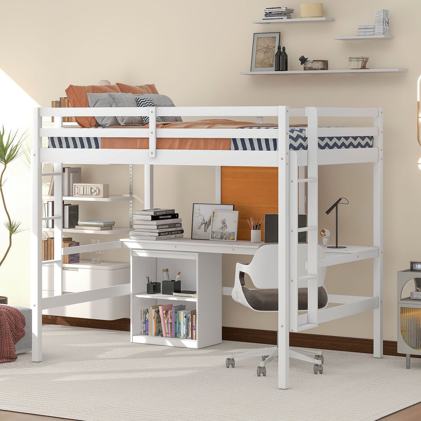 Oma Full Size Loft Bed with Desk and Storage