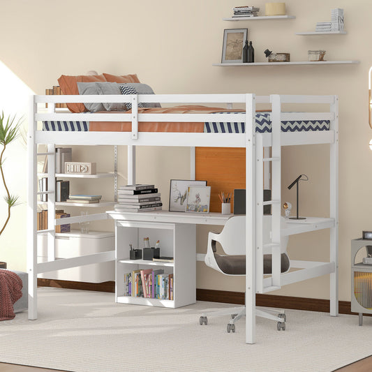 Whitewood Loft Haven: The Ultimate Full Size Loft Bed with Desk and Storage