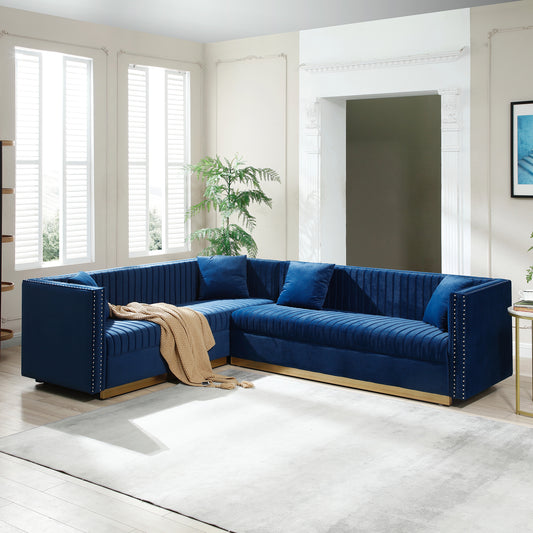 Raya Tufted Velvet Sectional Sofa - Blue