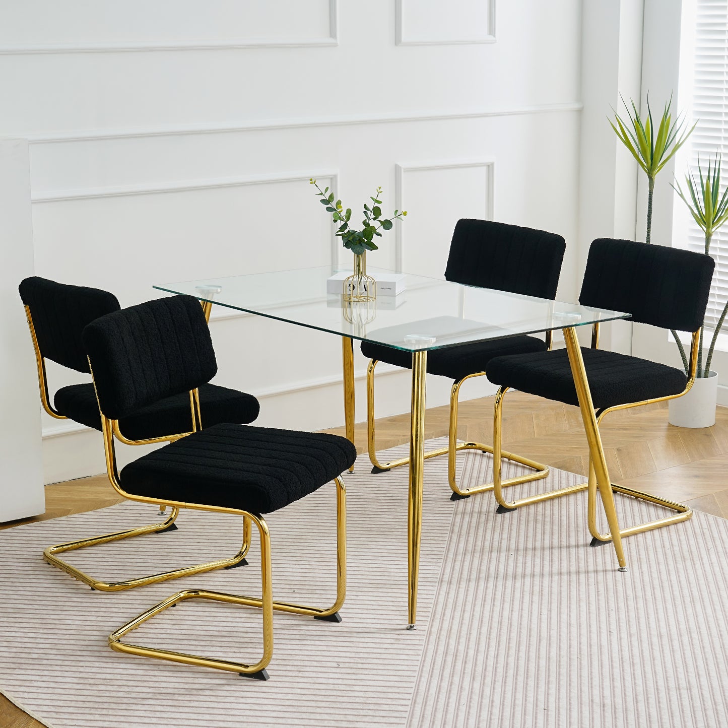 Ezell Dining Chairs with Gold Metal Leg (Set of 4) - Black