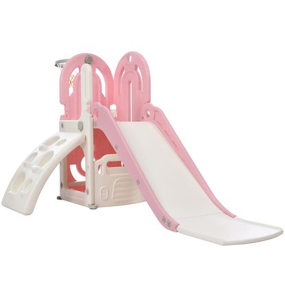 Kids Playground Climber Freestanding Slide Playset - Pink