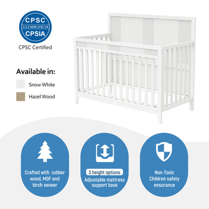 Clean Line Baby Crib Pine Solid Wood Non-Toxic  - White