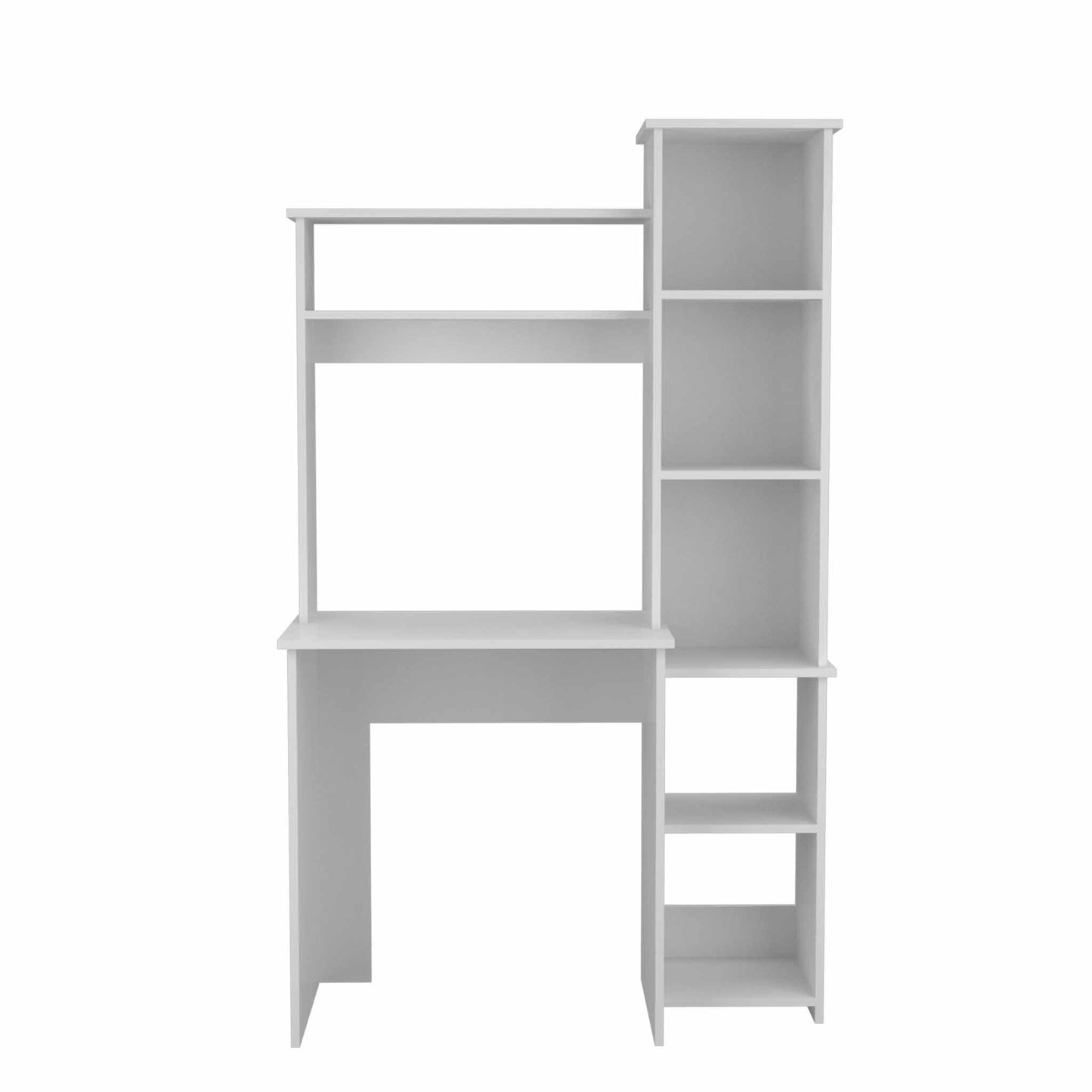 Pureline 6-Shelf Writing Desk with Integrated Bookcase - White