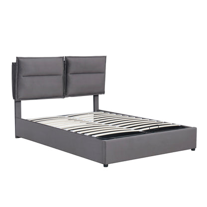 ElevateRest Queen Upholstered Platform Bed with HydraLift Storage, Gray