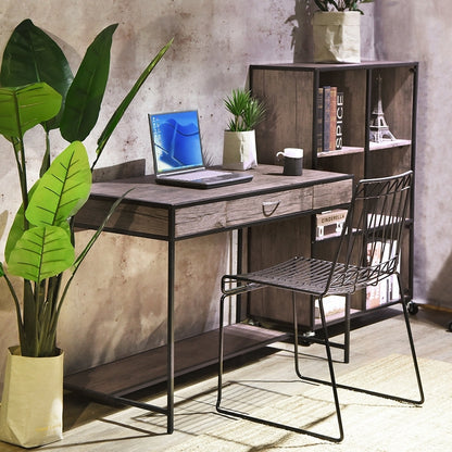 Computer Desk With one Drawer - Walnut & Black