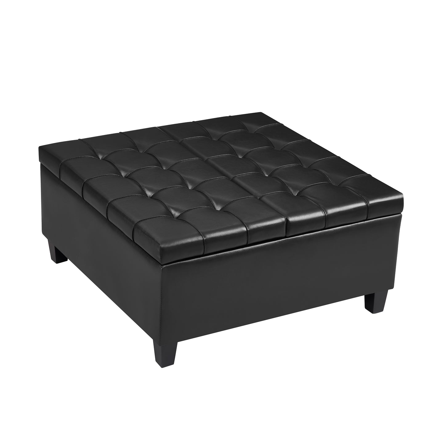 Square Faux Leather Storage Ottoman - Black