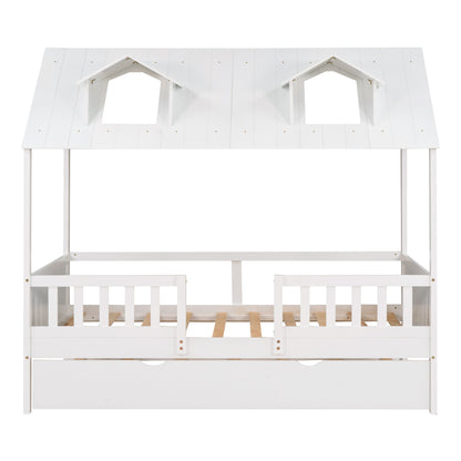 Dreamy Haven Twin House Bed with Trundle (White)