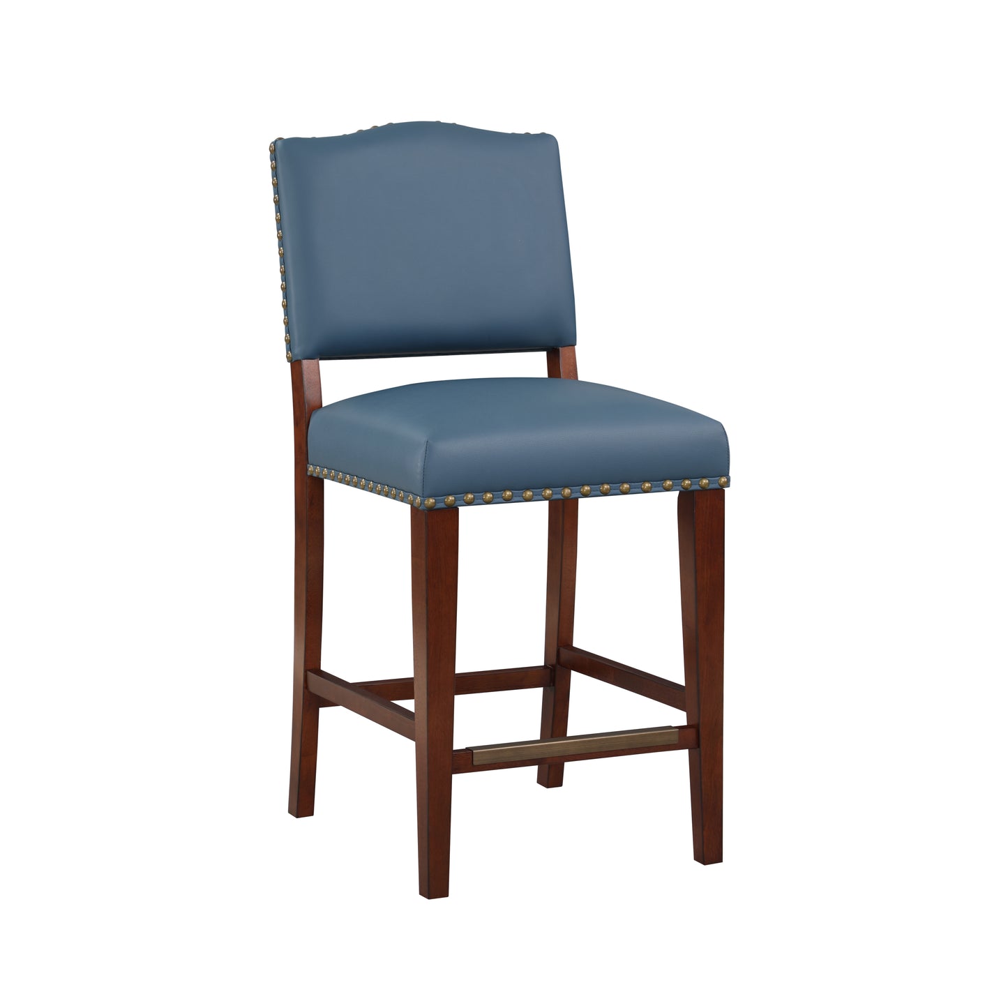 Blue Leather Nailhead Counter Stool