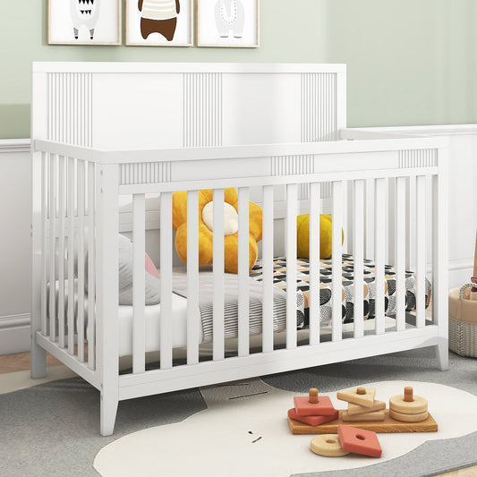 Clean Line Baby Crib Pine Solid Wood Non-Toxic  - White
