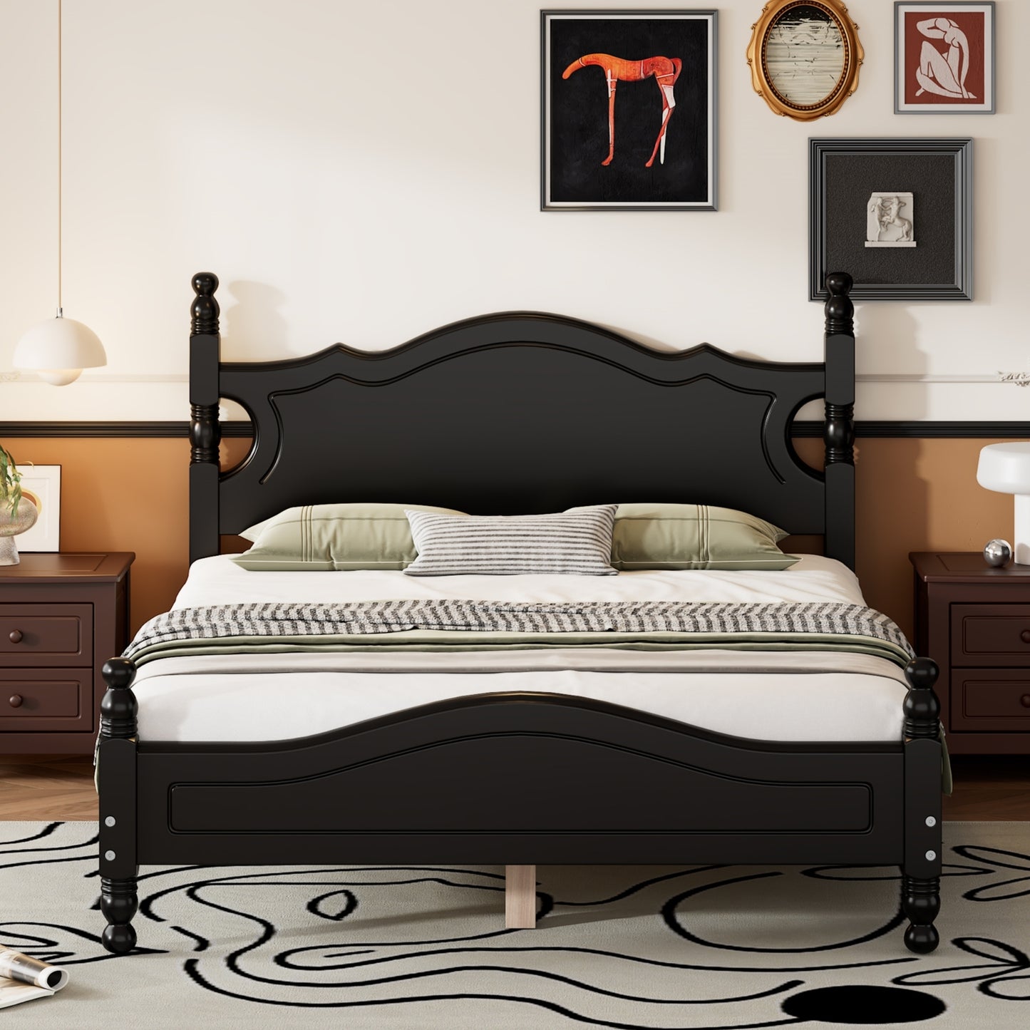 Quarto II Full Size Wood Platform Bed Frame - Black