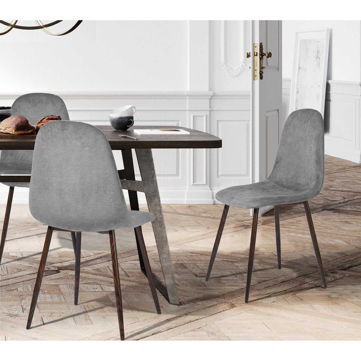 Scandinavian Velvet Chairs (Set of 4) - Light Gray