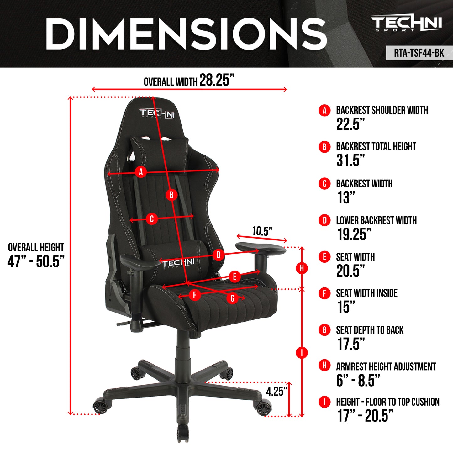 Ergo Max Elite Fabric High Back Gaming Chair- Black