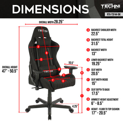 Ergo Max Elite Fabric High Back Gaming Chair- Black