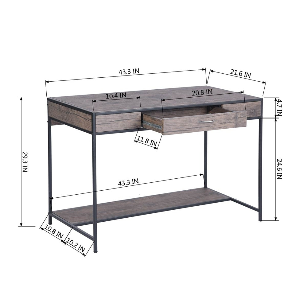 Computer Desk With one Drawer - Walnut & Black