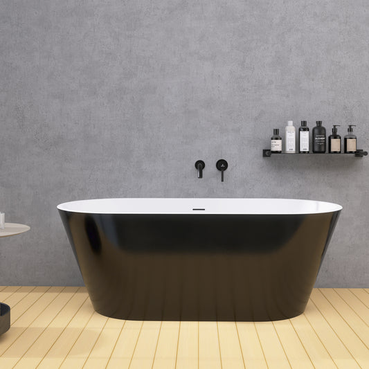 Madison 59" Minimalist  Acrylic Freestanding Soaking Bathtub  -  Gloss Black