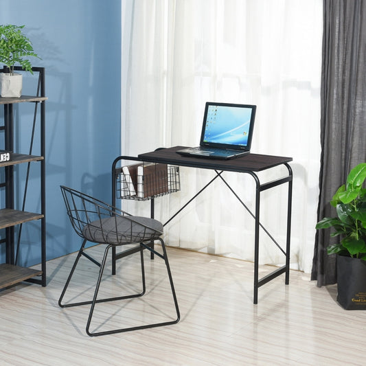 Computer Desk With Wire Storage Basket - walnut & black