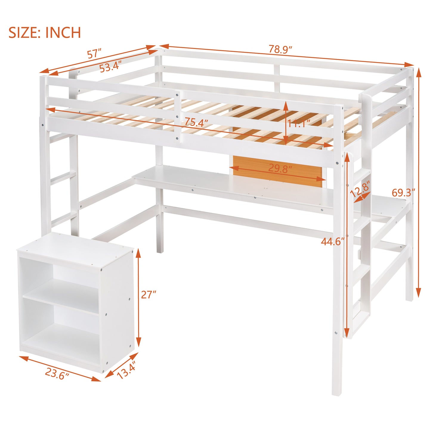 Oma Full Size Loft Bed with Desk and Storage