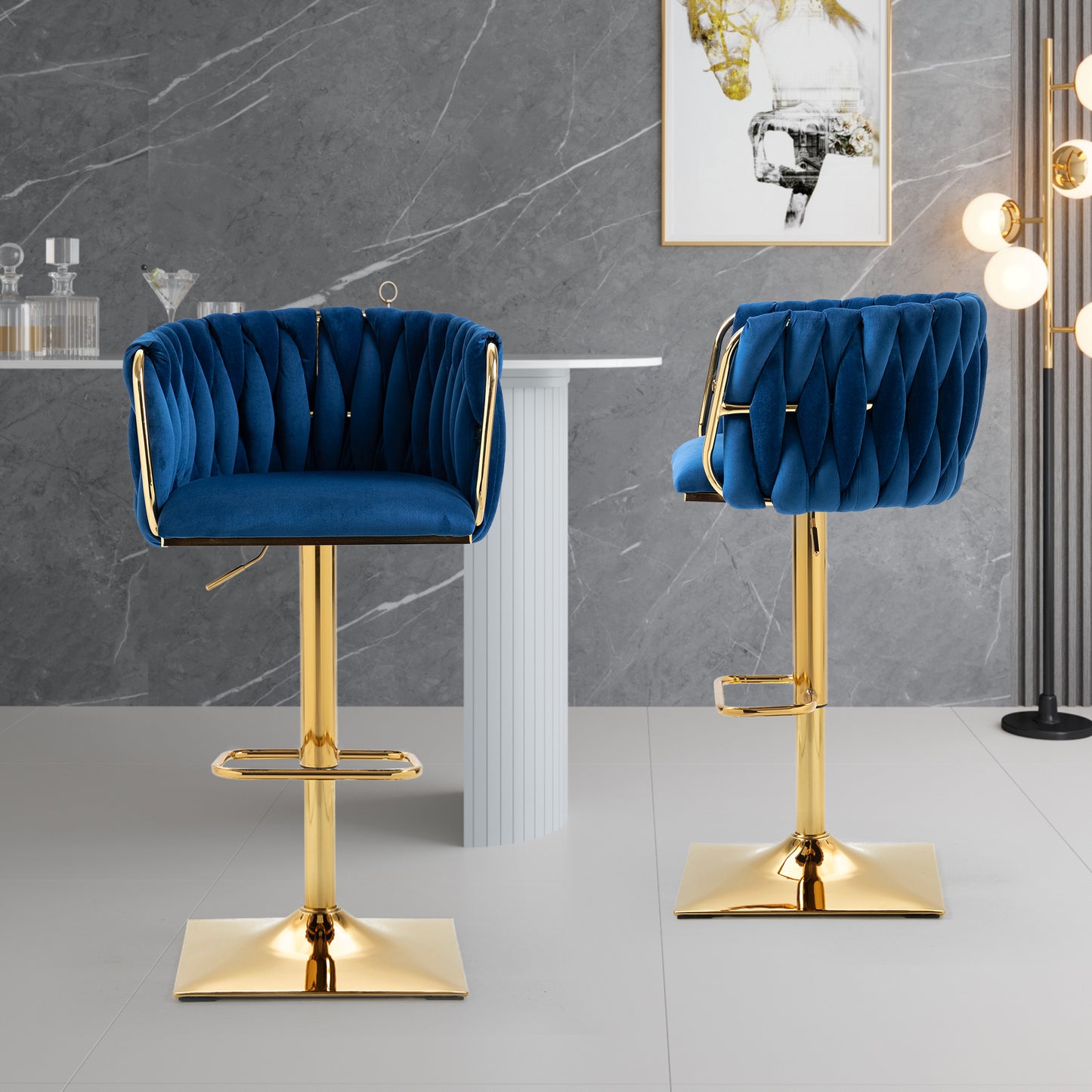 Noah Vintage Counter Height Bar Chairs   - Navy Blue Set of 2