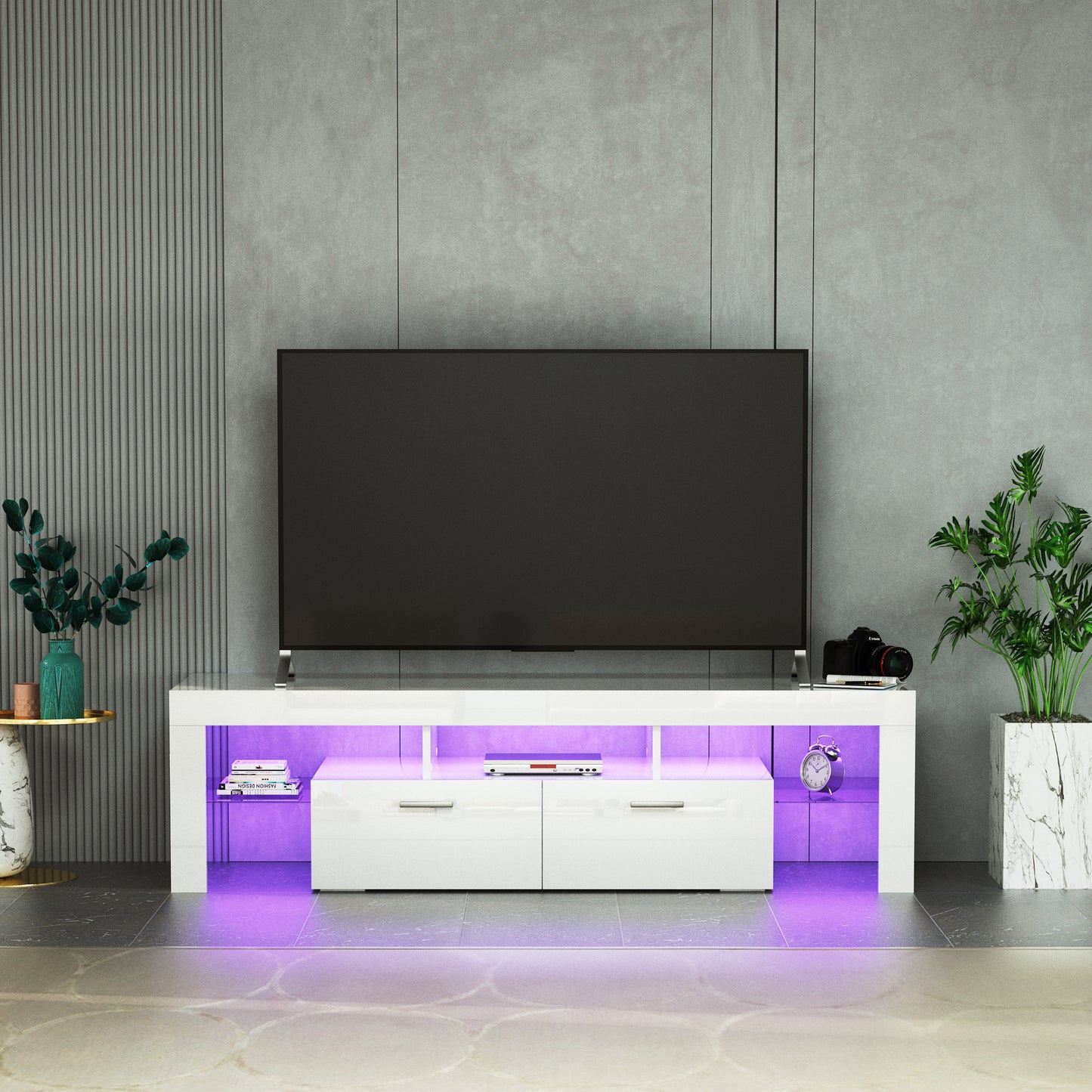 Lacey TV Stand with LED light - White