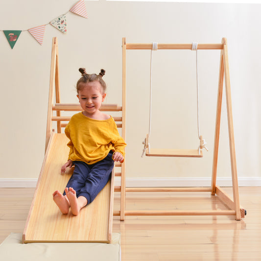 Wooden Swing and Slide Set Indoor Foldable